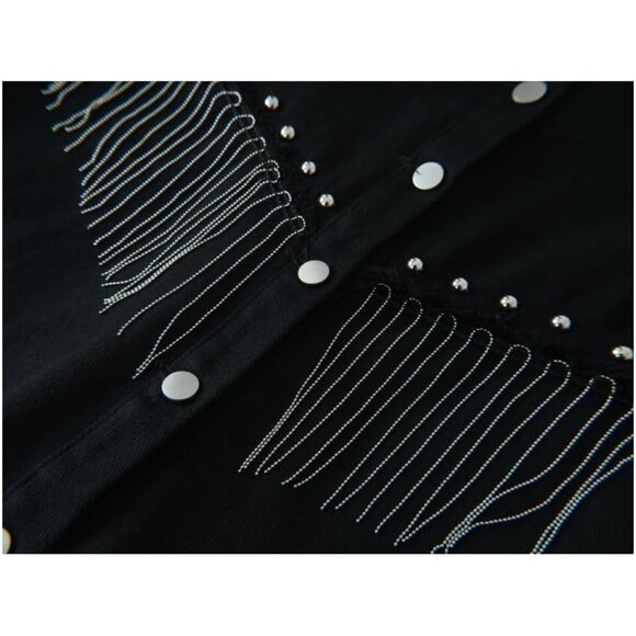 Women’s Black Apocrypha Boho Fringe Rhinestone Denim Cowgirl Jacket - Picture 5 of 7